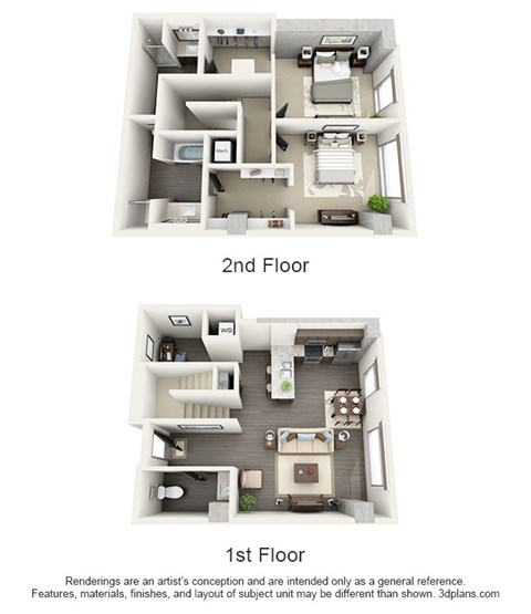 Floor plan for 2 beds, 2 baths, 1536 sqft